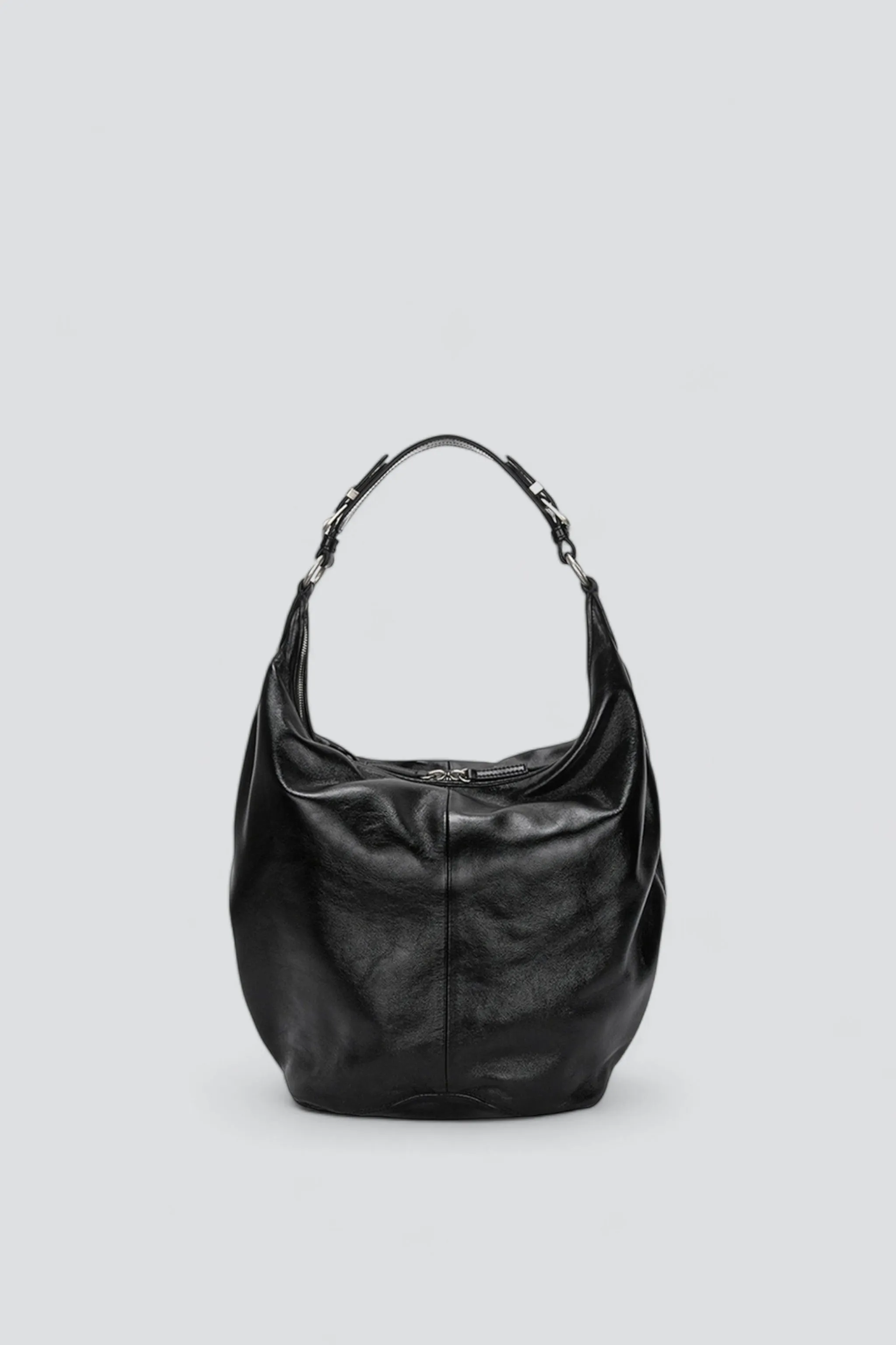 Black Glossy Plain Pumpkin Bag