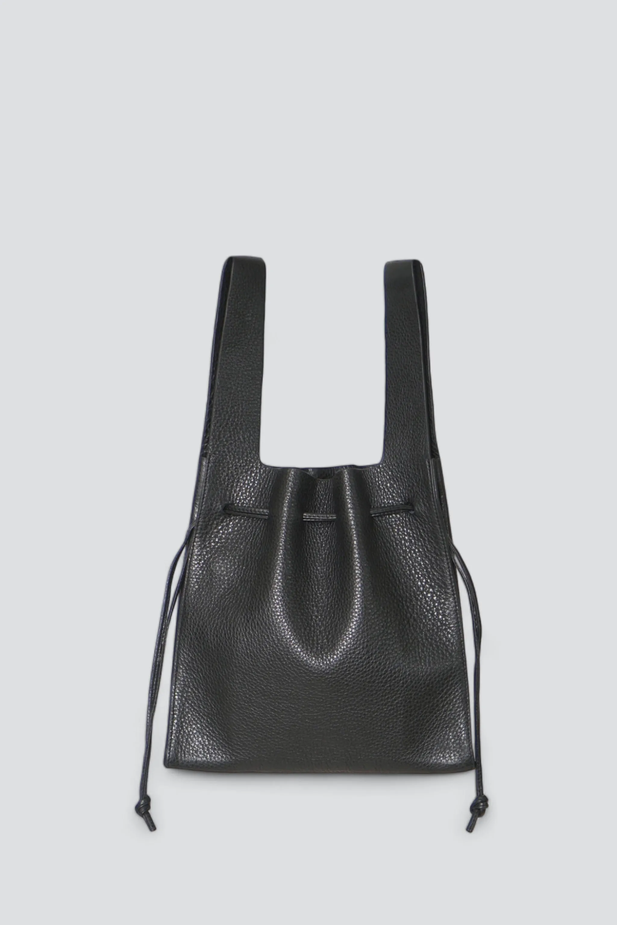 Black Leather Drawstring S Tote