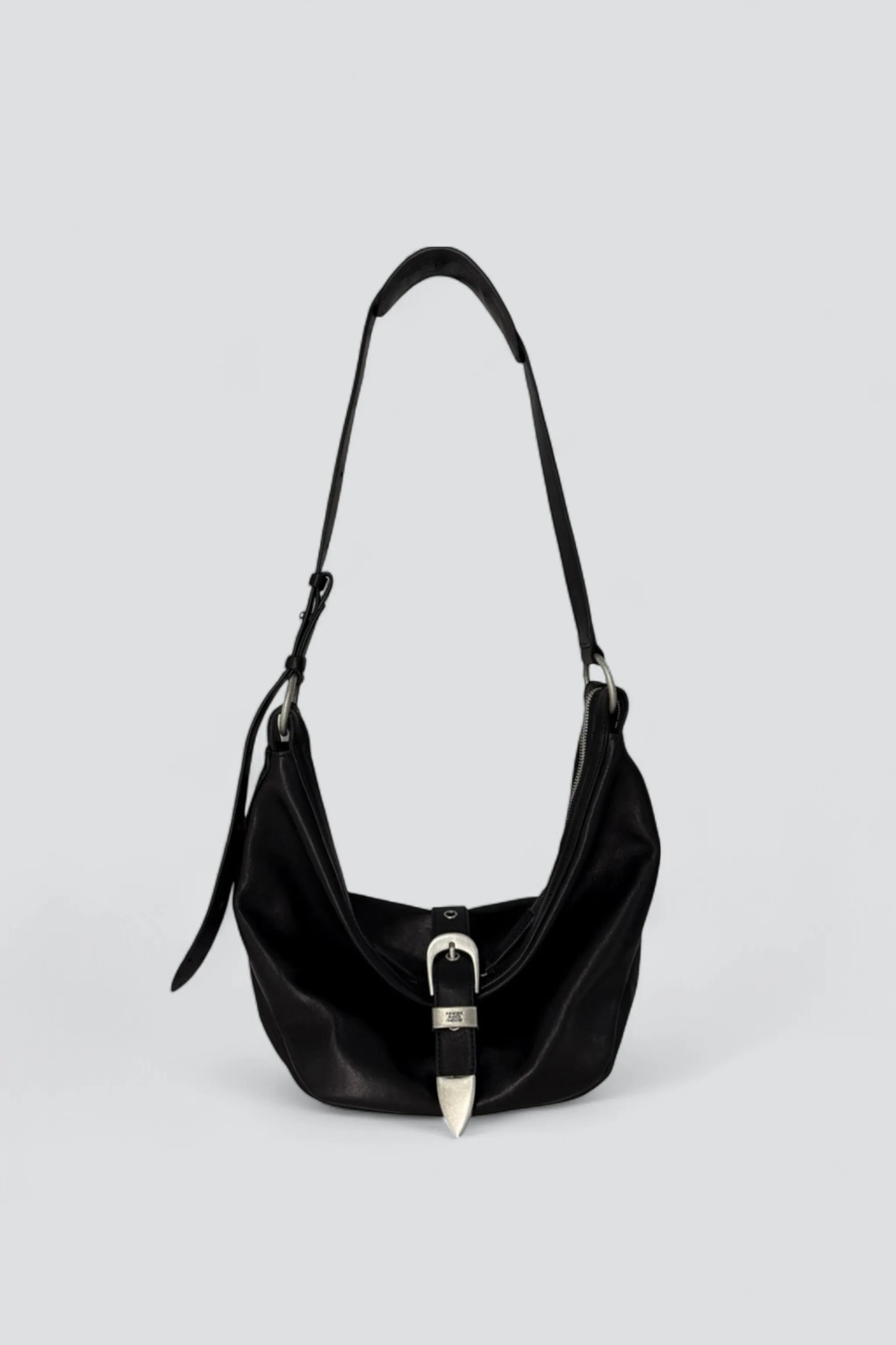 Black Washed Nappa Belted Hobo Medium