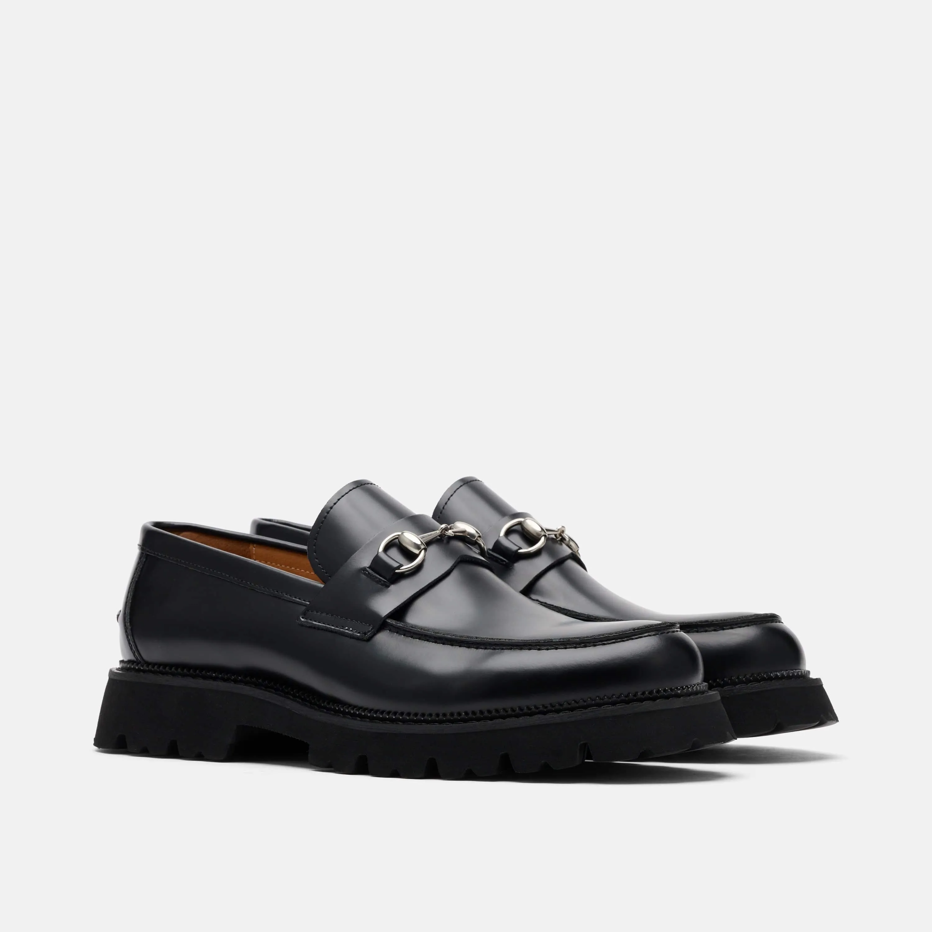 Blake Black Leather Lug Bit Loafers