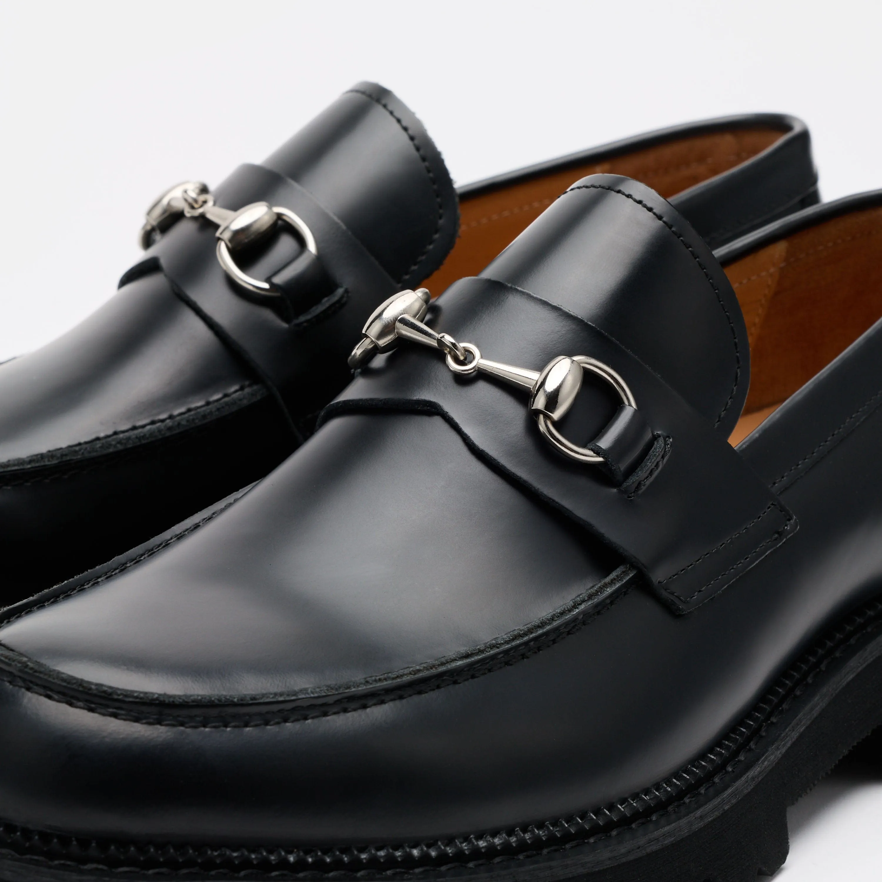 Blake Black Leather Lug Bit Loafers