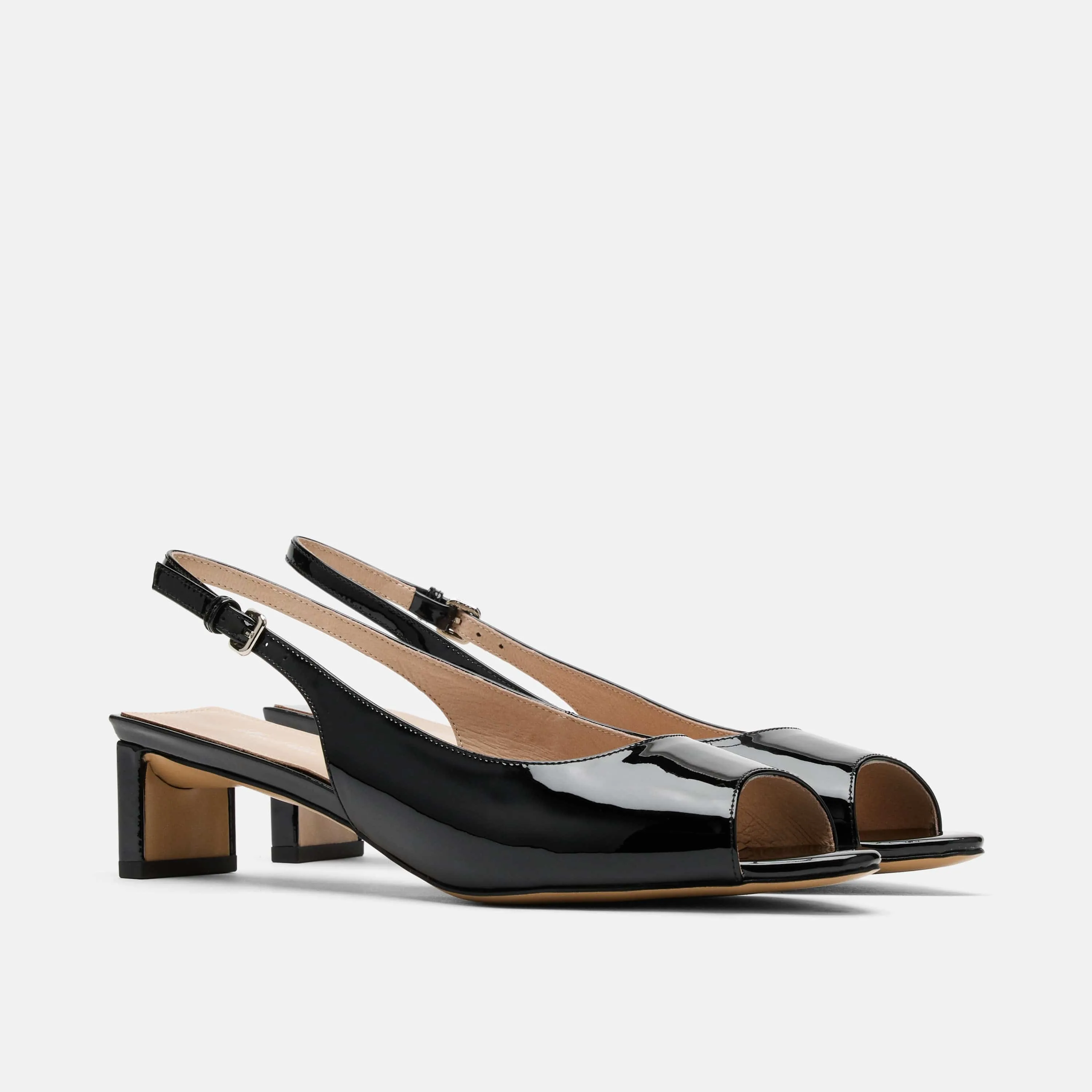 Carmen Black Patent Leather Slingback Peep Toe Heels