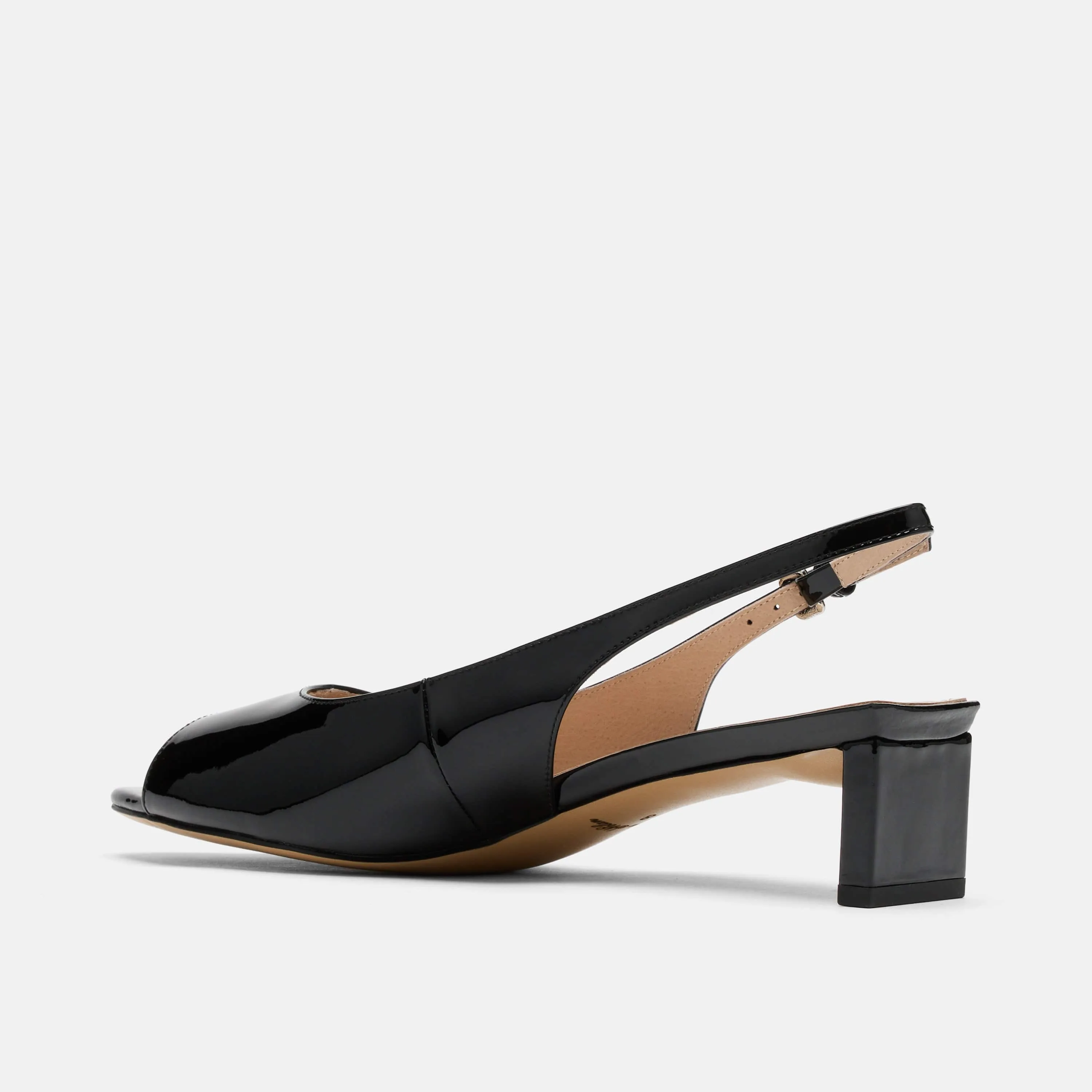 Carmen Black Patent Leather Slingback Peep Toe Heels