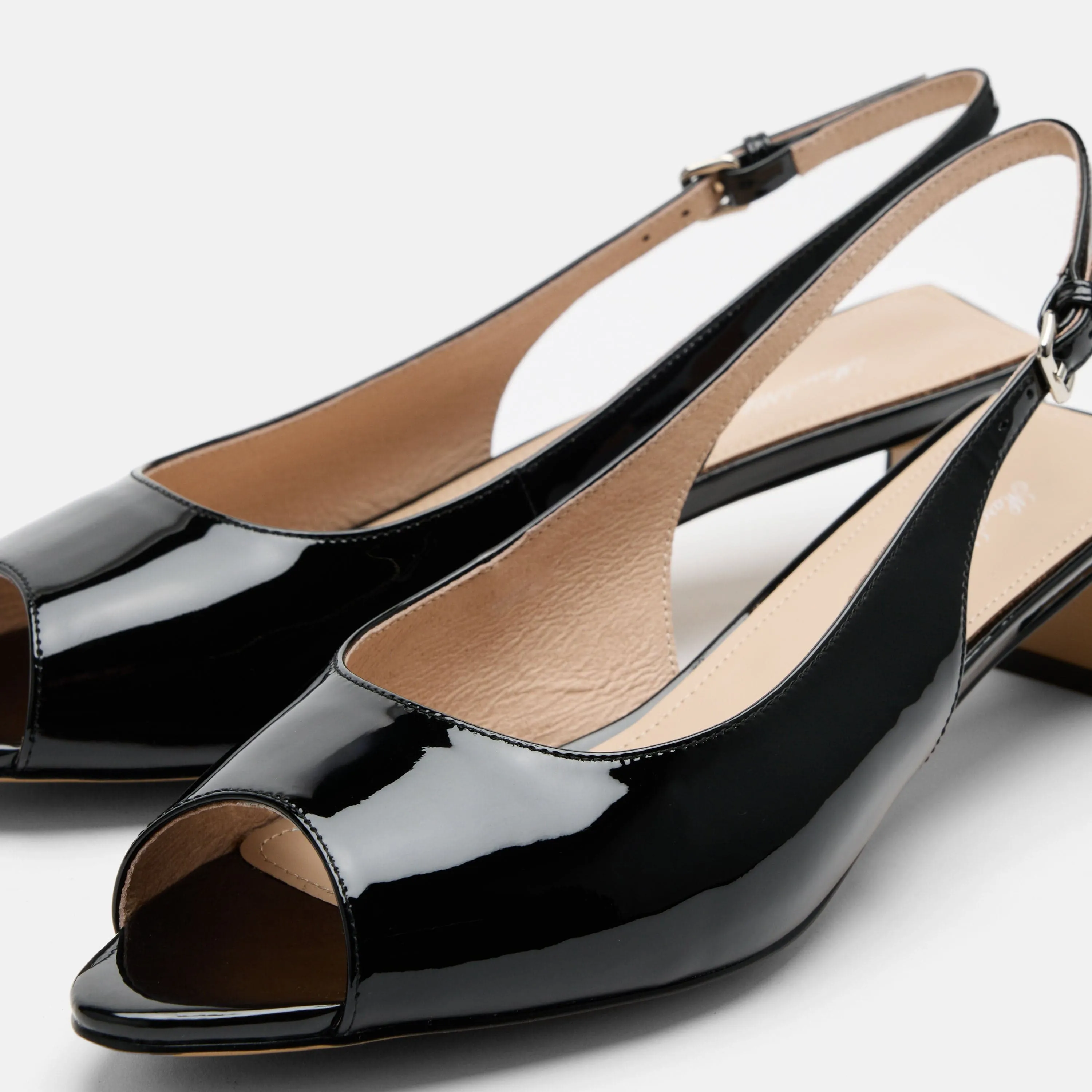 Carmen Black Patent Leather Slingback Peep Toe Heels