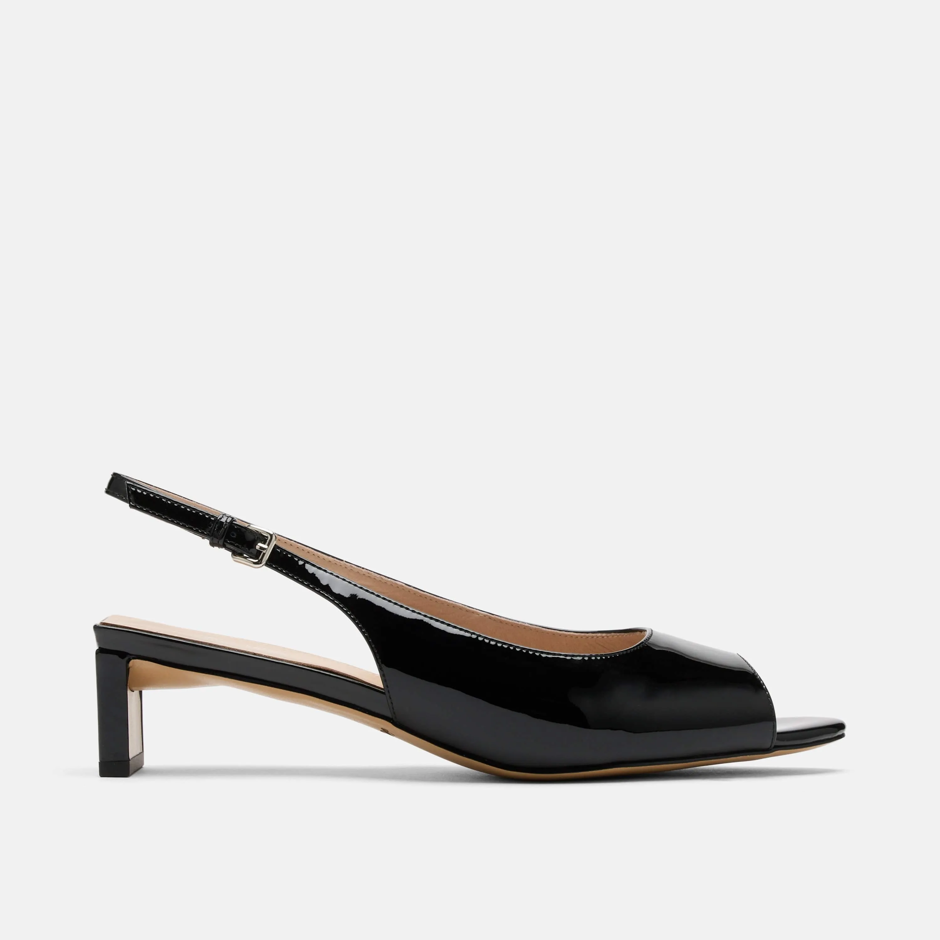 Carmen Black Patent Leather Slingback Peep Toe Heels