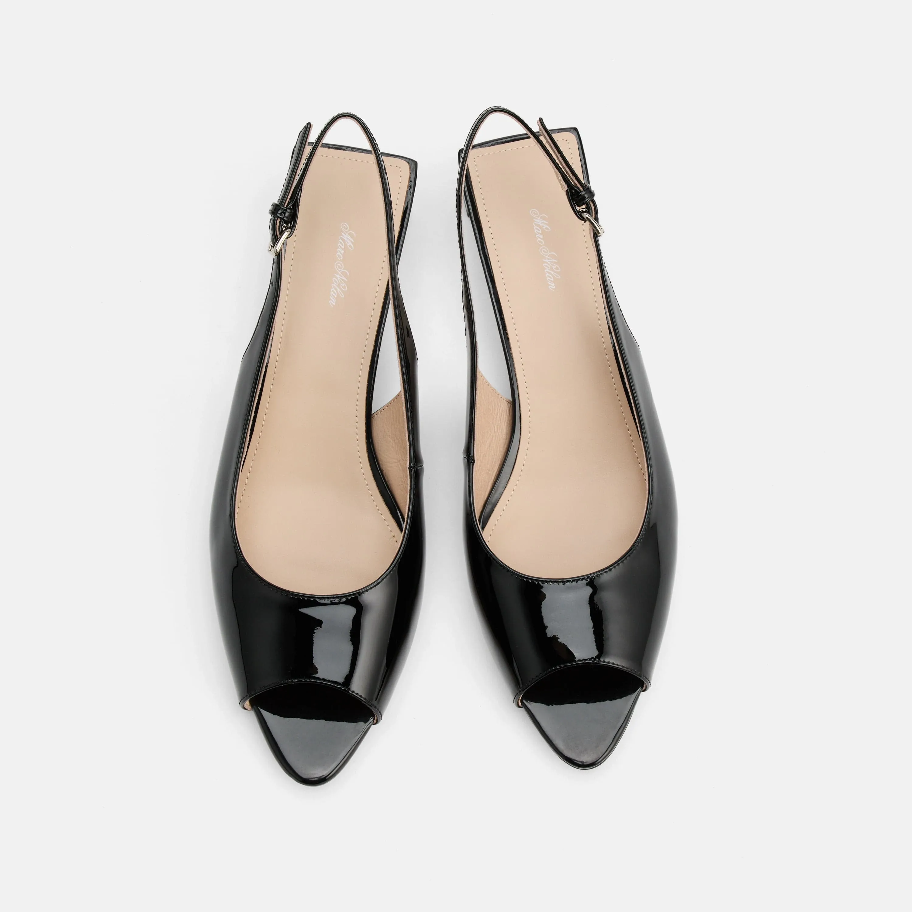 Carmen Black Patent Leather Slingback Peep Toe Heels