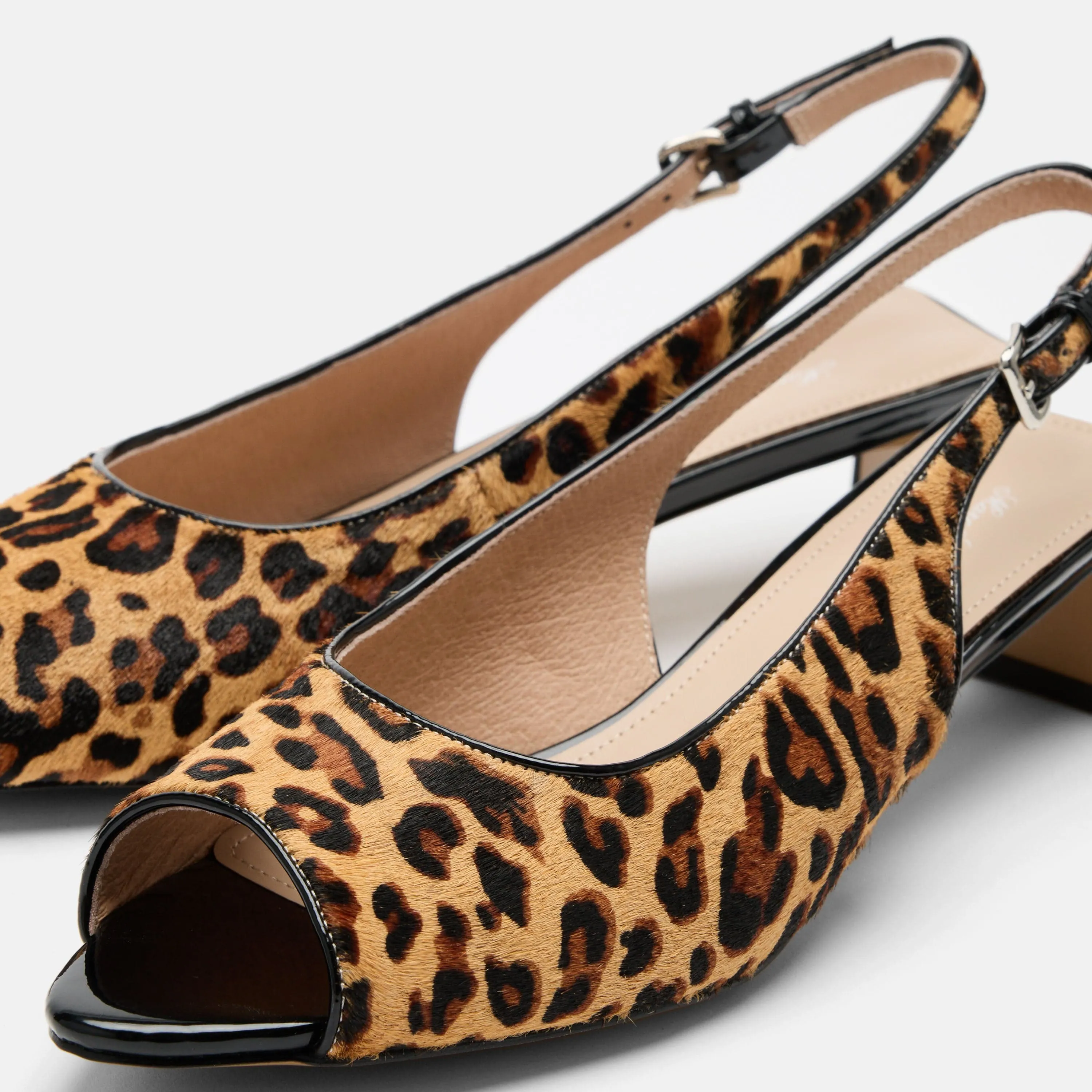 Carmen Leopard Suede Slingback Peep Toe Heels