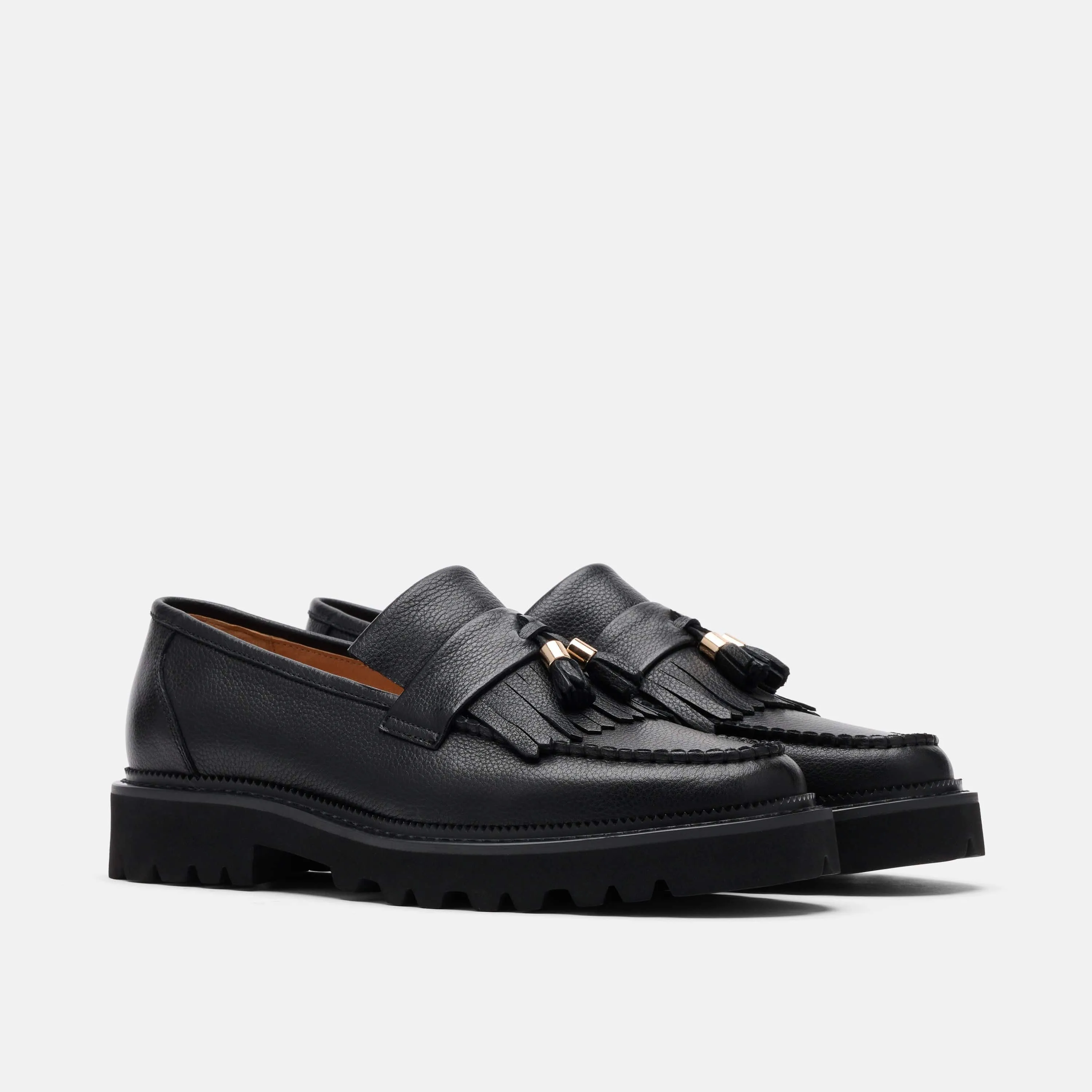 Journey Black Pebble Leather Lug Tassel Loafer