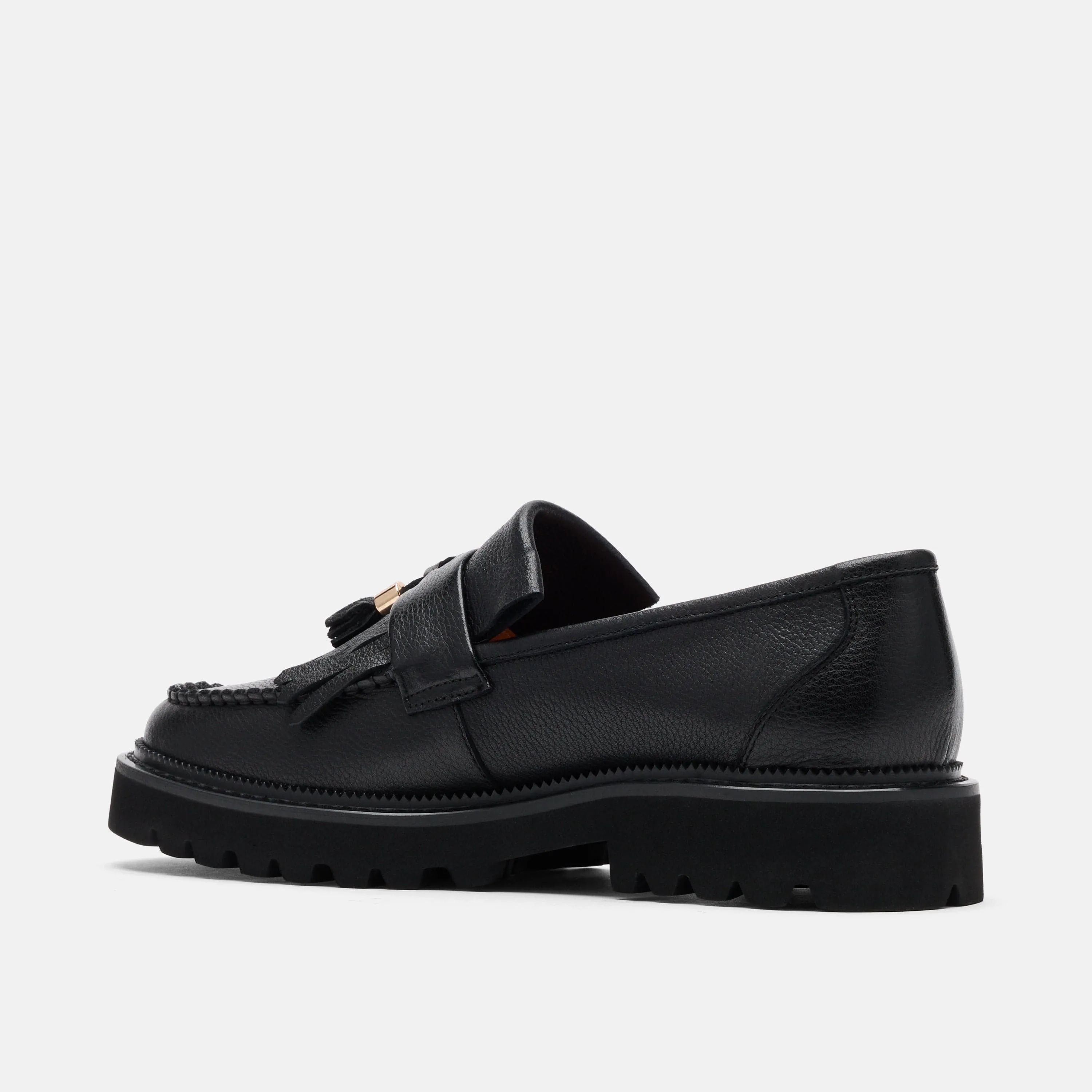 Journey Black Pebble Leather Lug Tassel Loafer