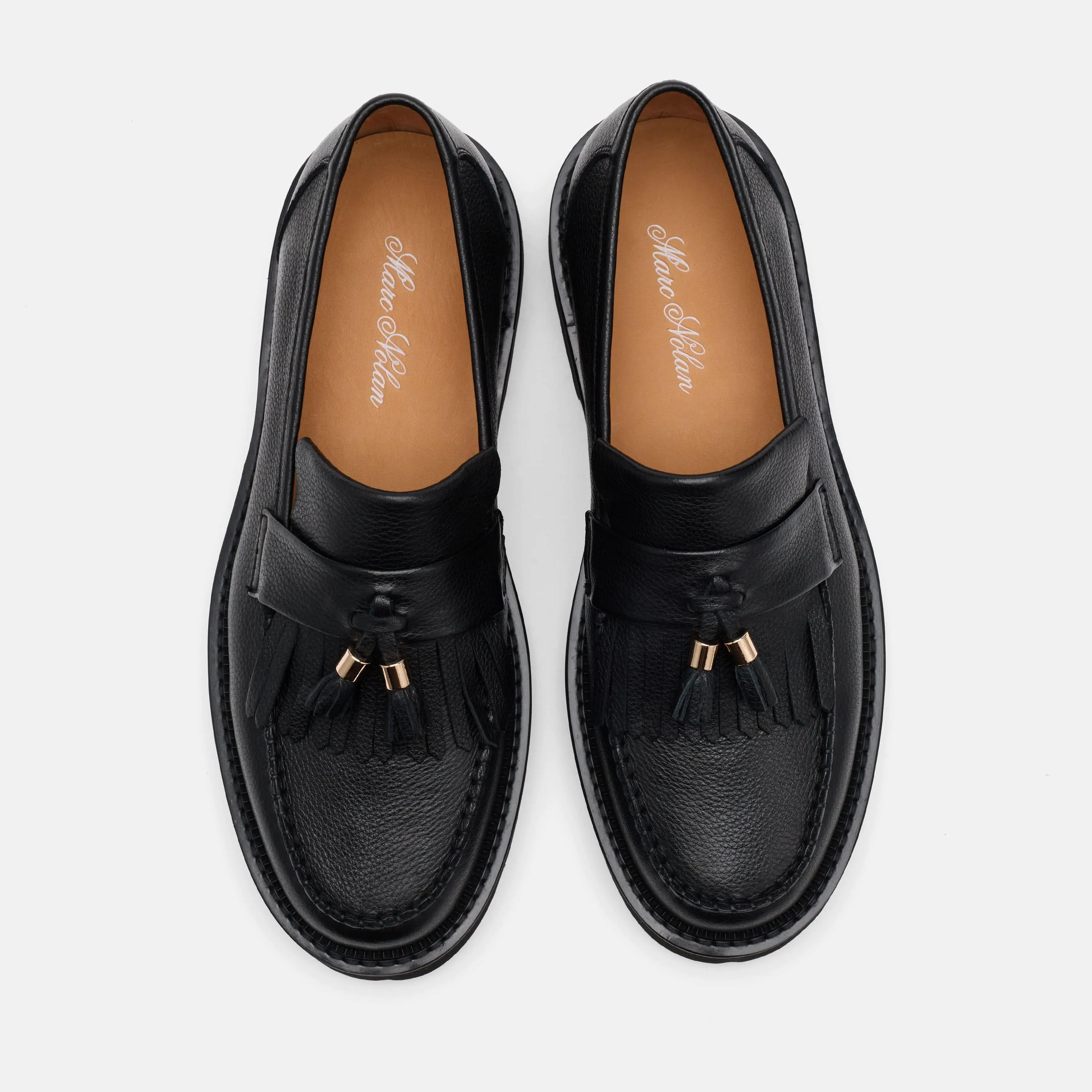 Journey Black Pebble Leather Lug Tassel Loafer