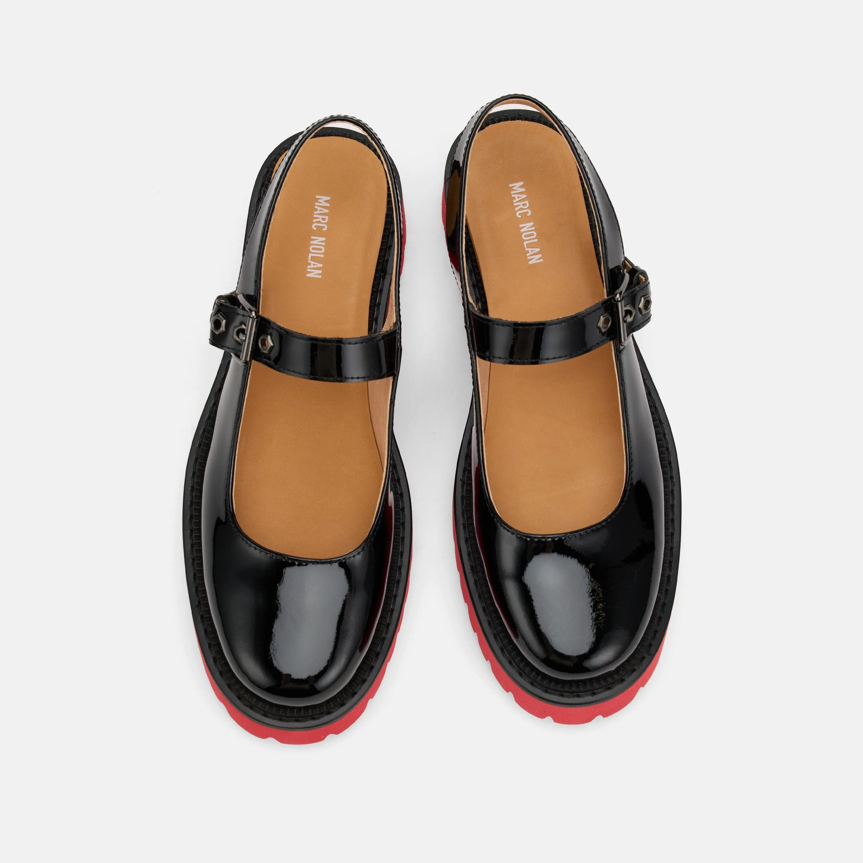 Luna Black/Red Leather Mary Jane Lug Slingbacks