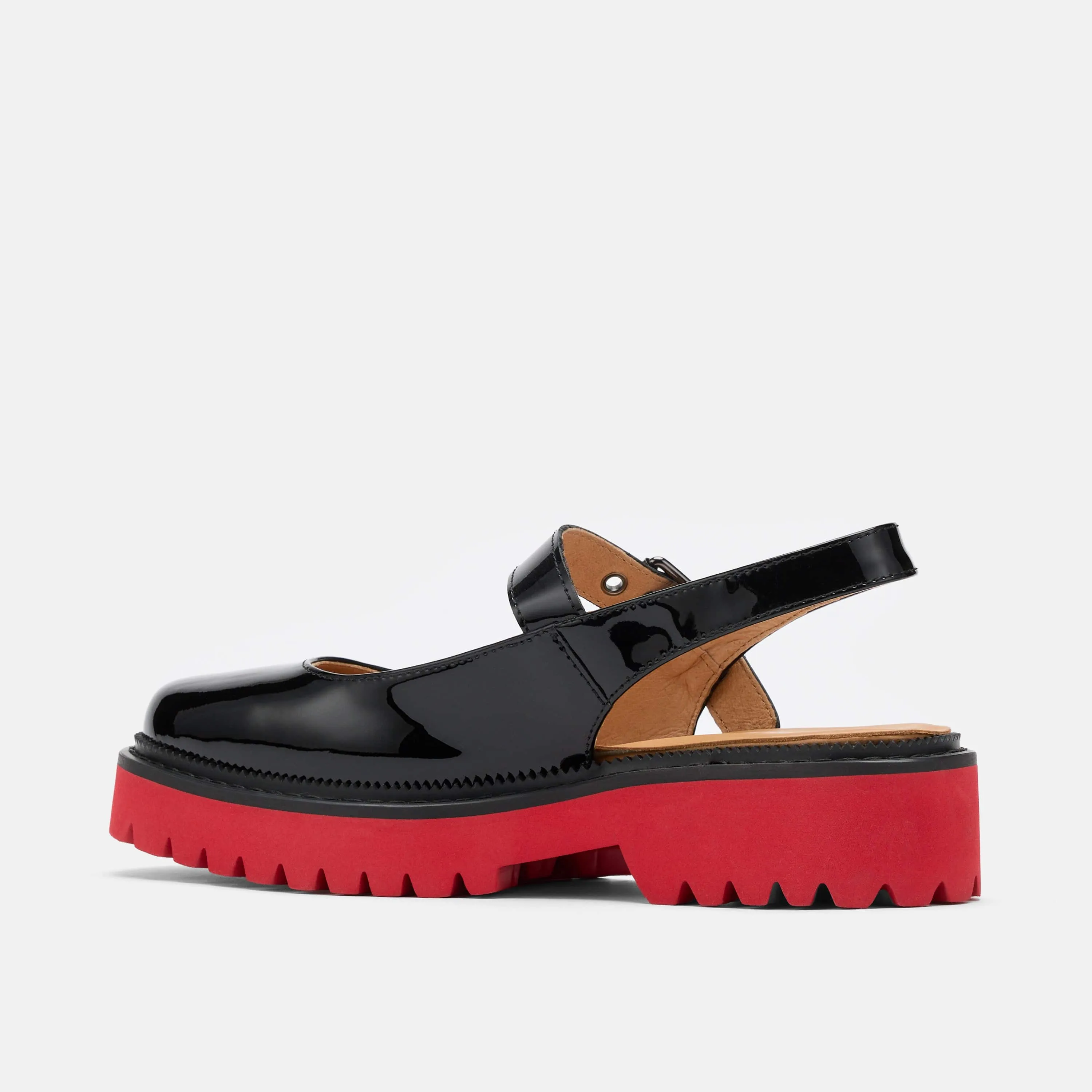 Luna Black/Red Leather Mary Jane Lug Slingbacks