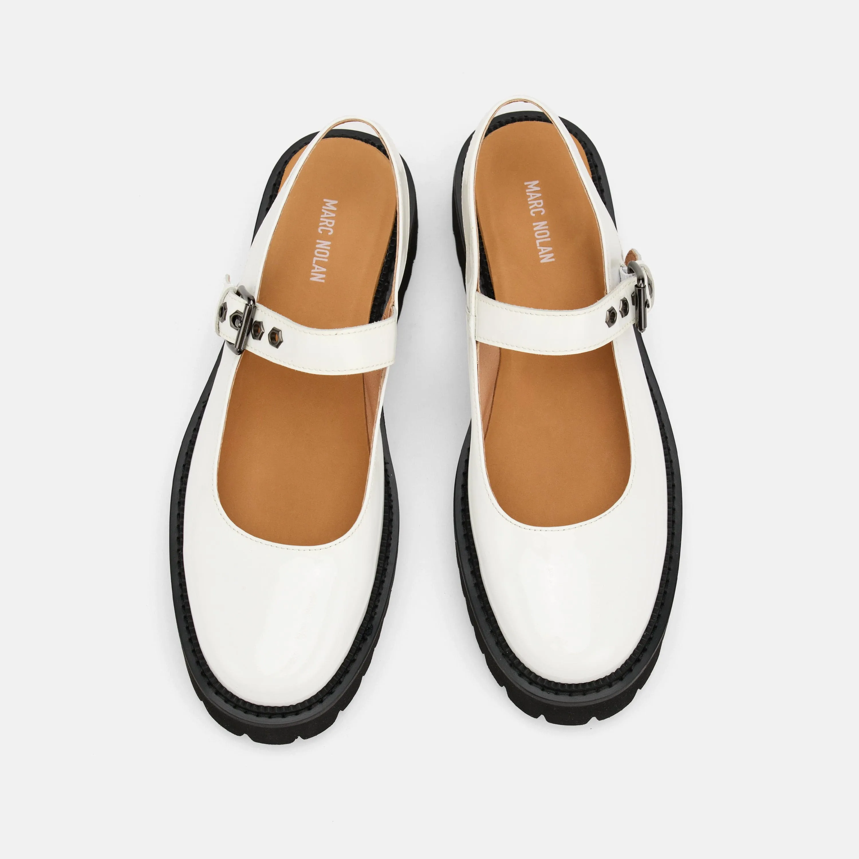 Luna White Leather Mary Jane Lug Slingbacks