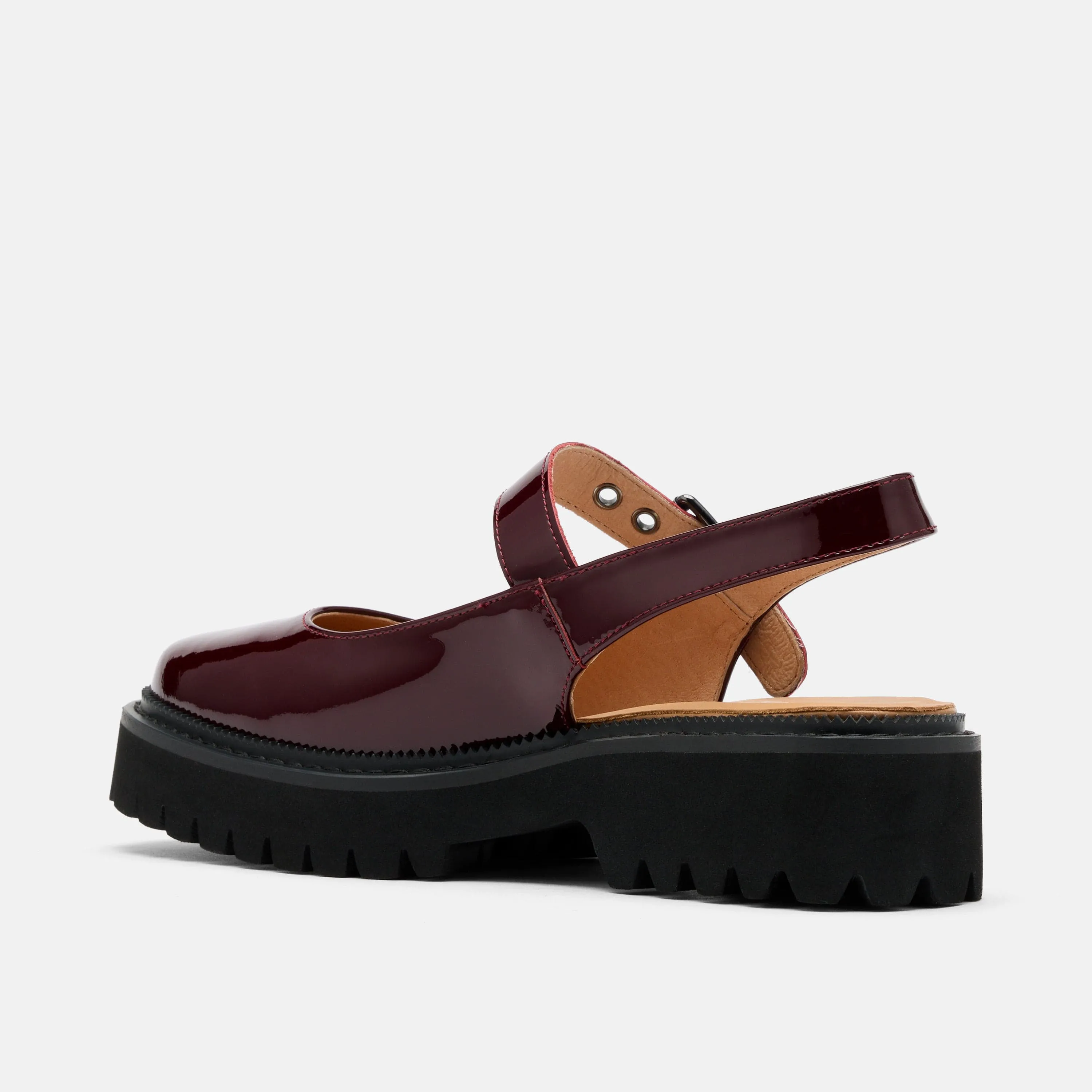 Luna Wine Leather Mary Jane Lug Slingbacks