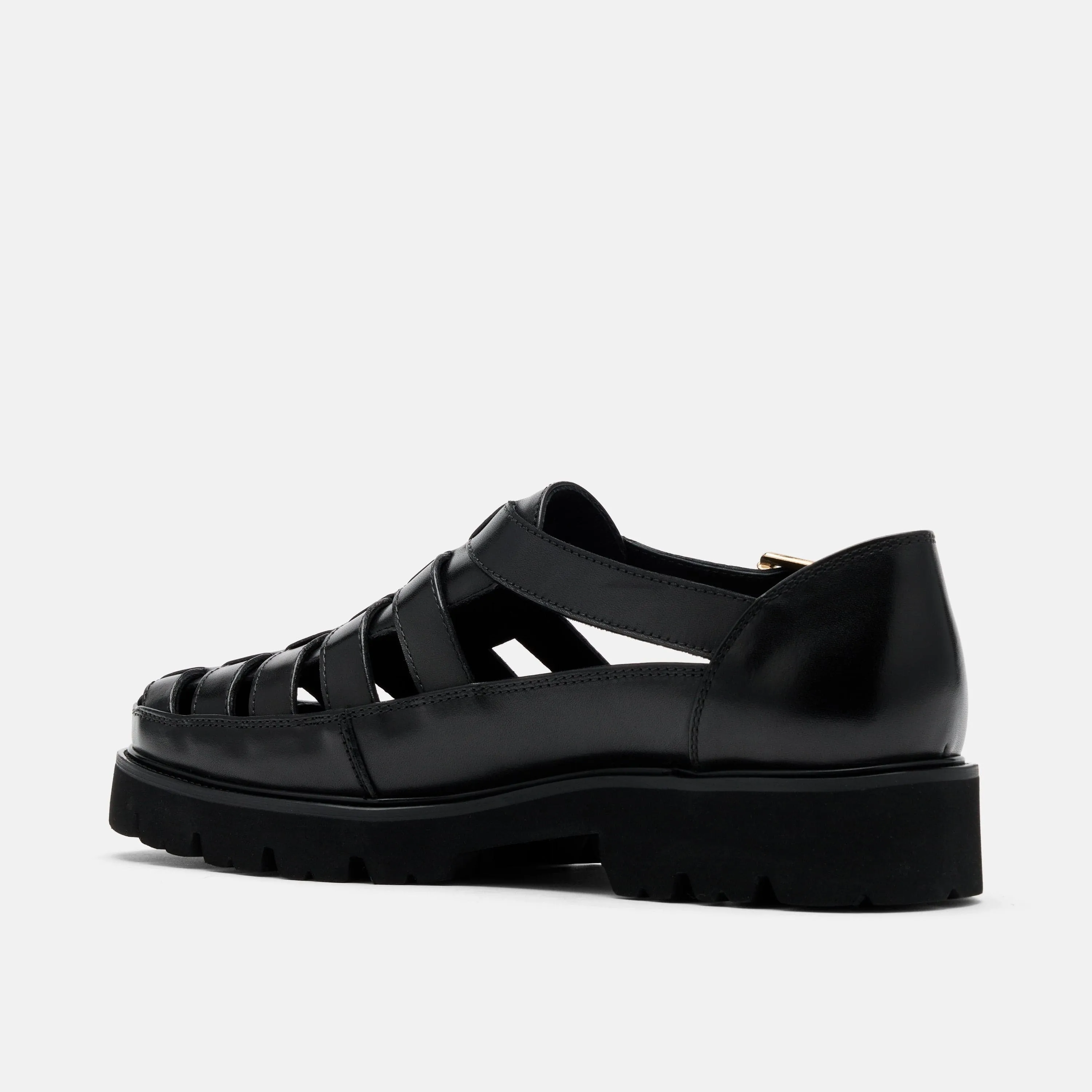 Magellan Black Leather Lug Fisherman Sandals