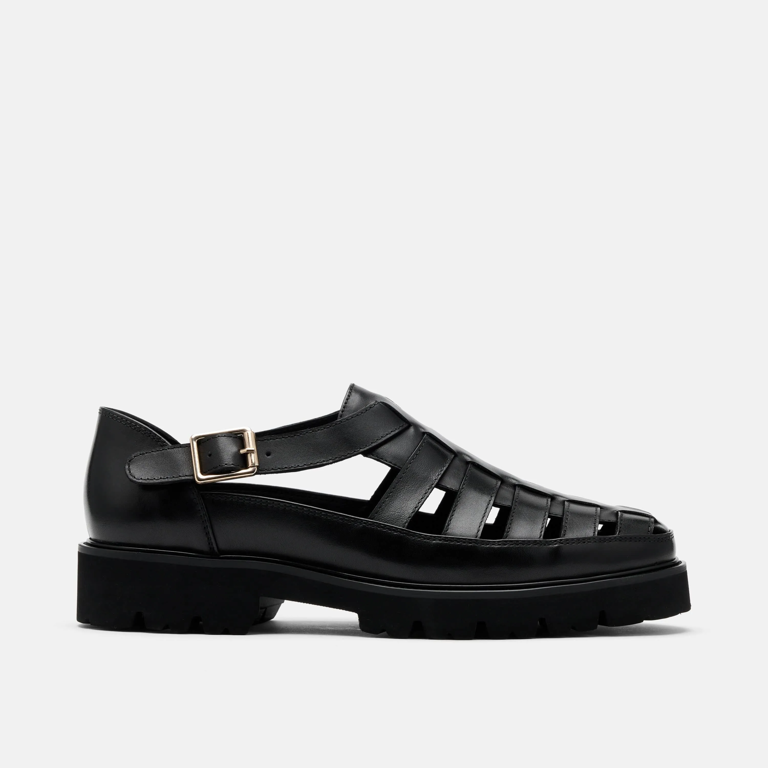Magellan Black Leather Lug Fisherman Sandals