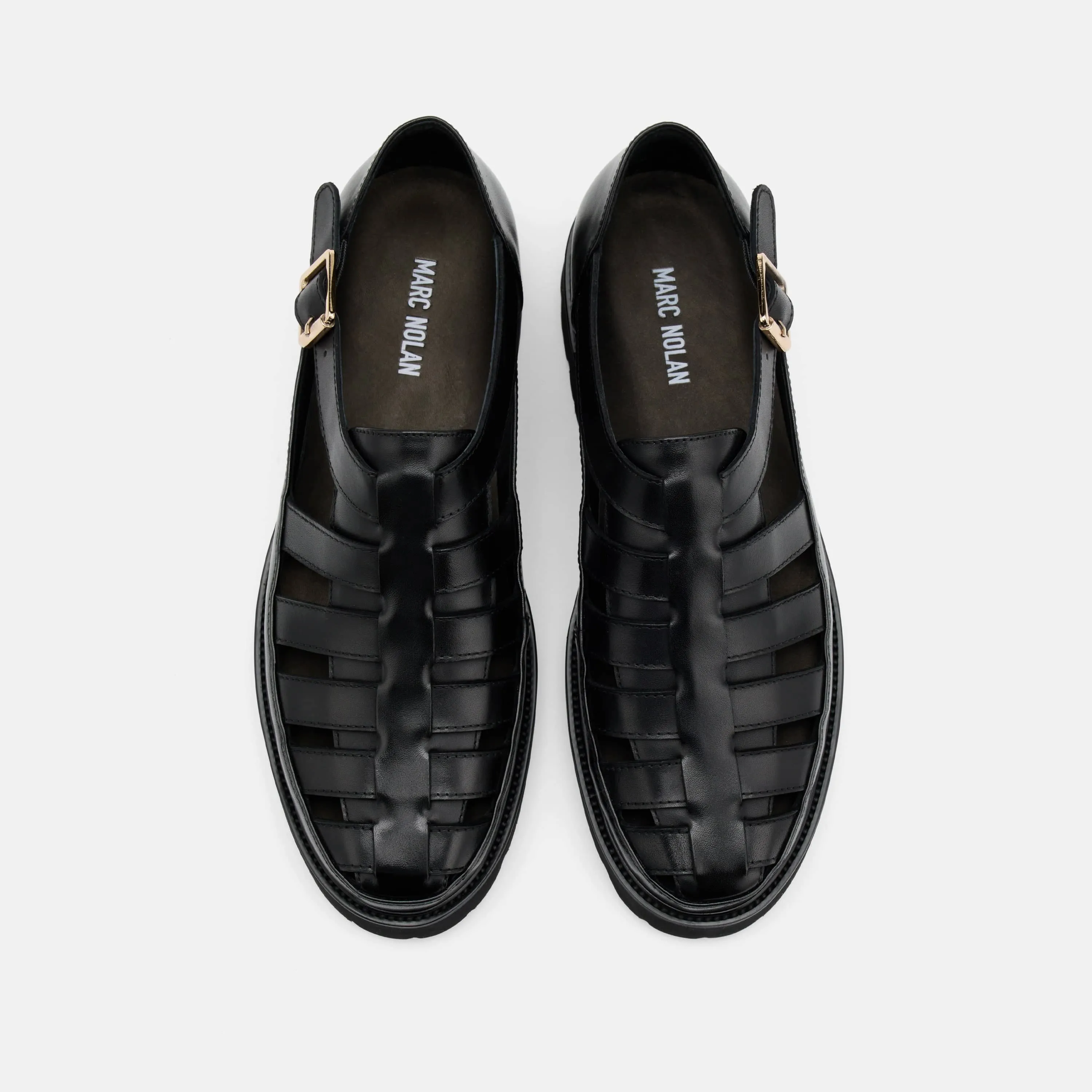 Magellan Black Leather Lug Fisherman Sandals