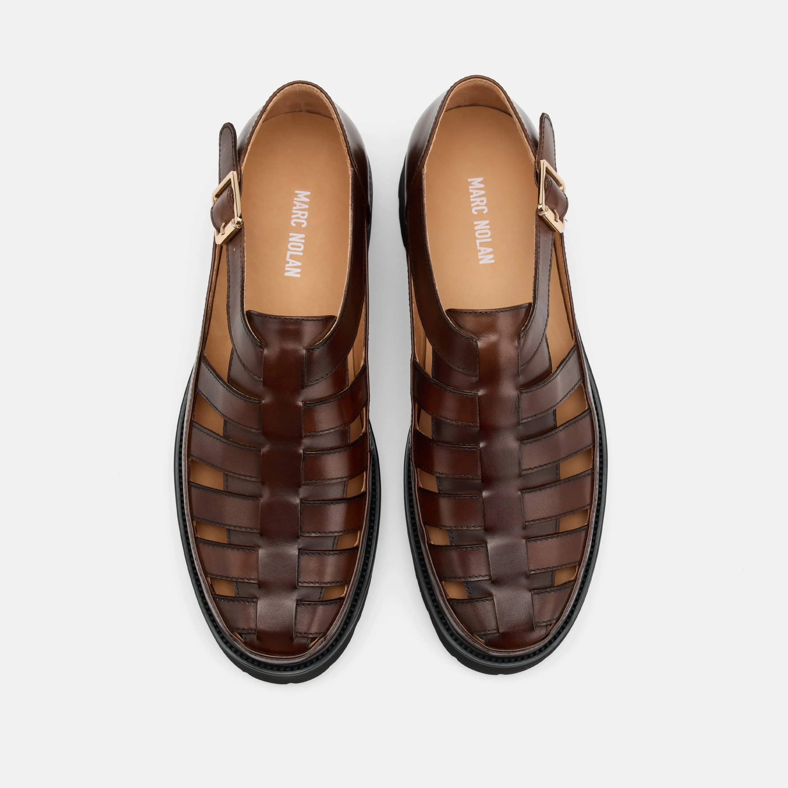 Magellan Brown Leather Lug Fisherman Sandals