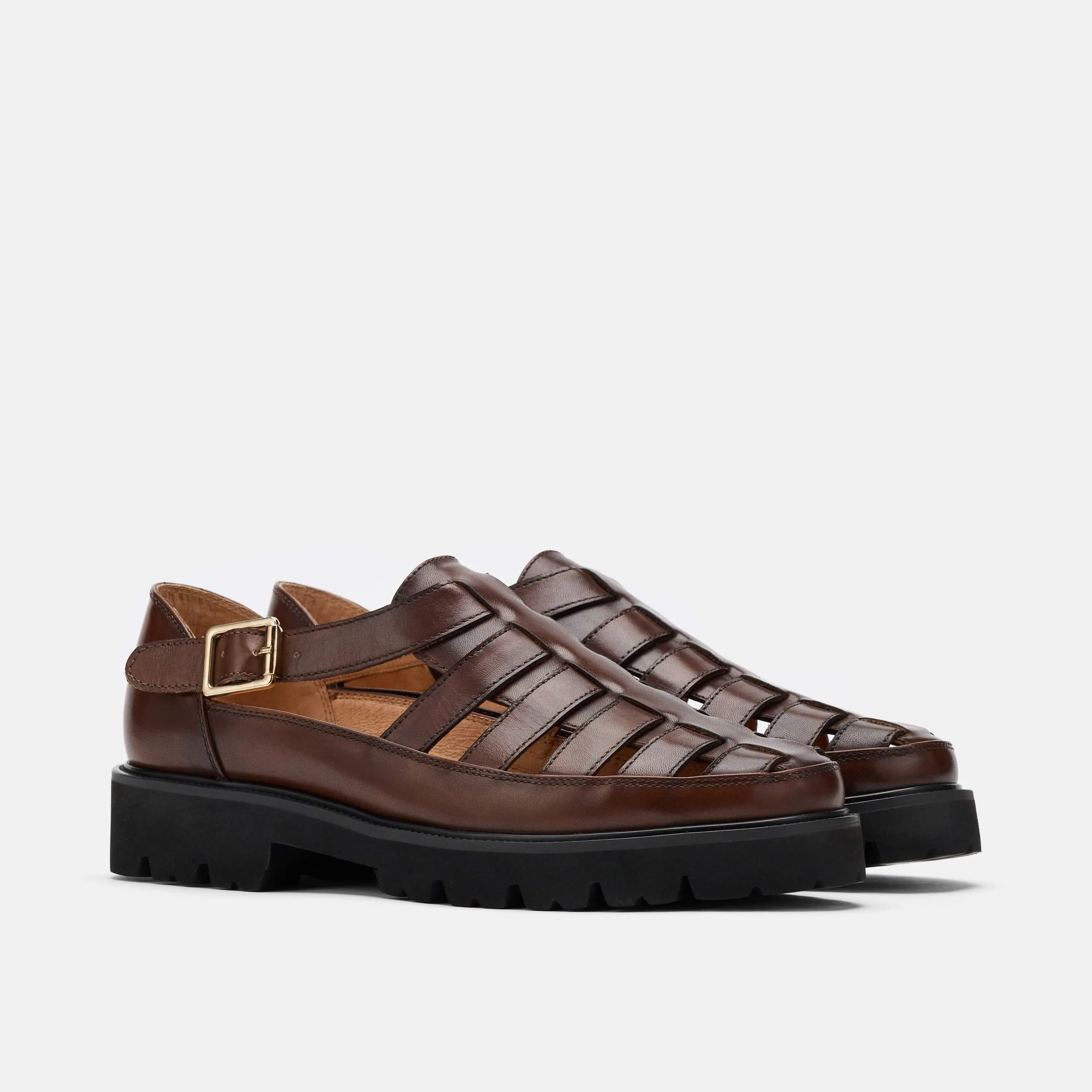 Magellan Brown Leather Lug Fisherman Sandals