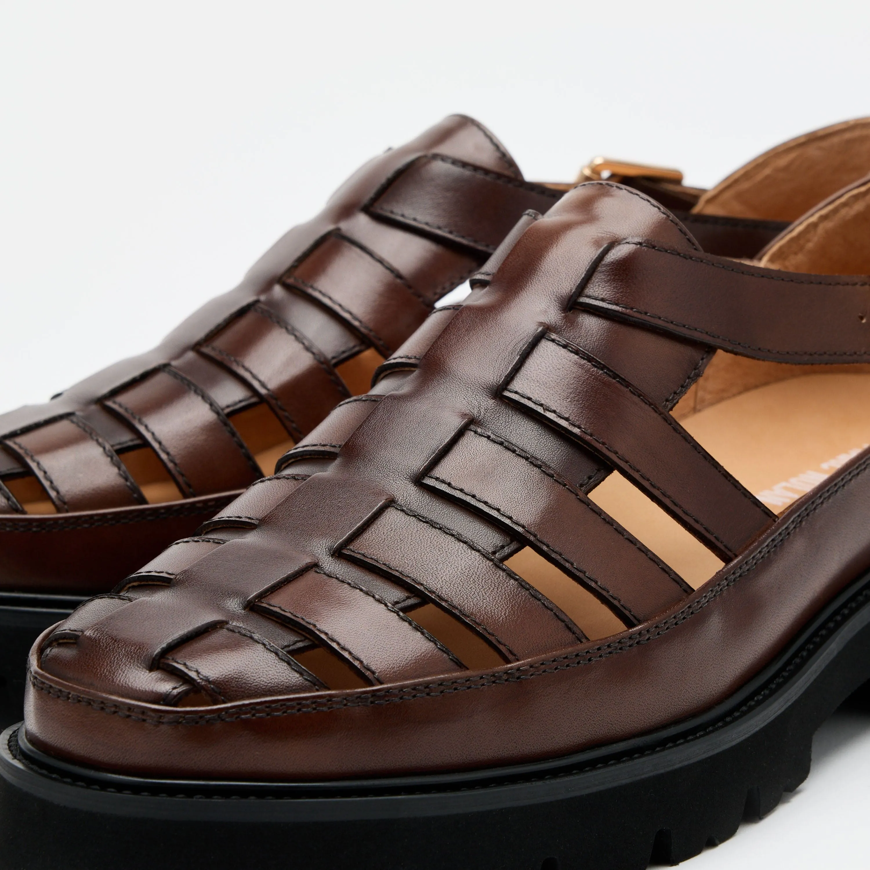 Magellan Brown Leather Lug Fisherman Sandals