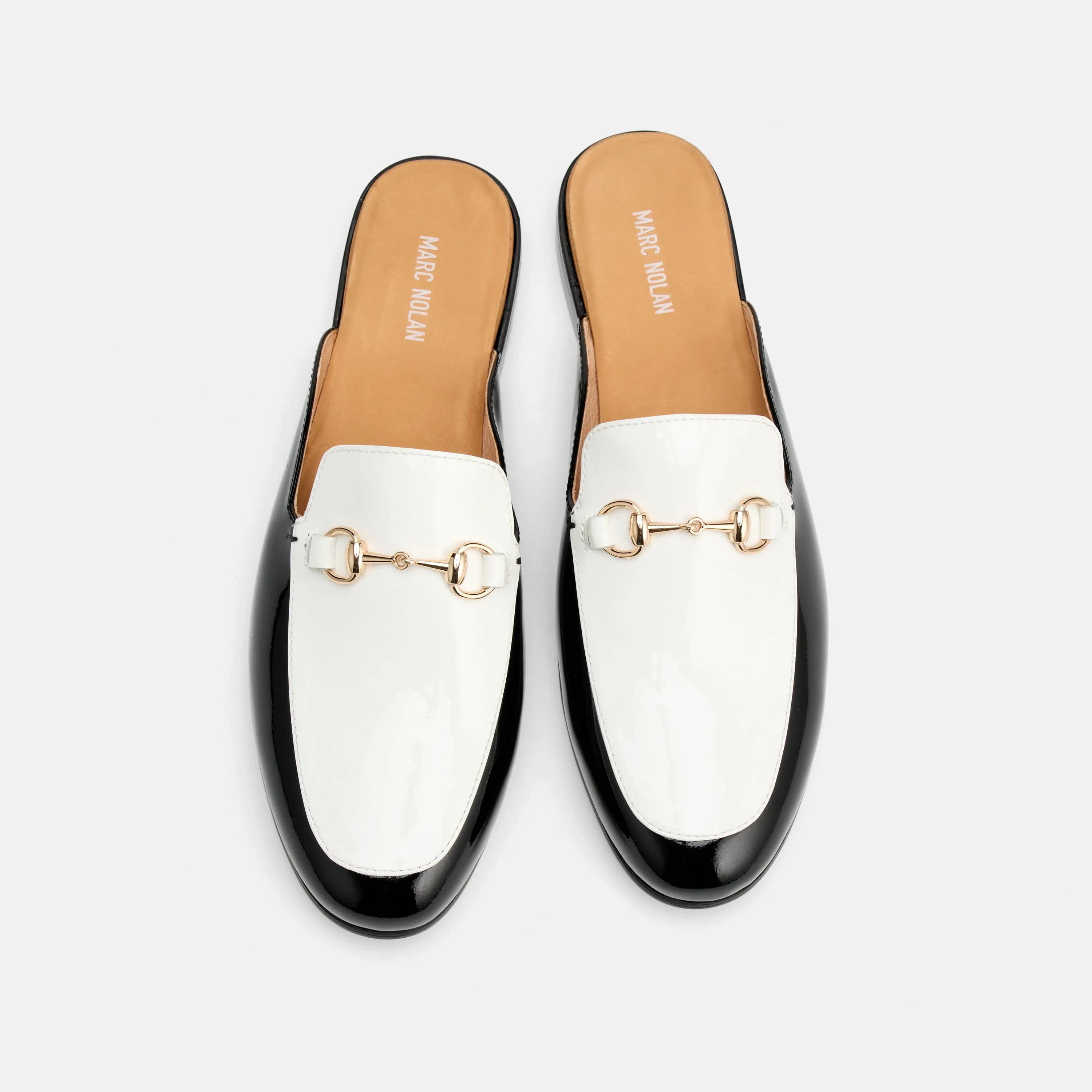 Ms. Del Sol Black/White Patent Loafer Mule