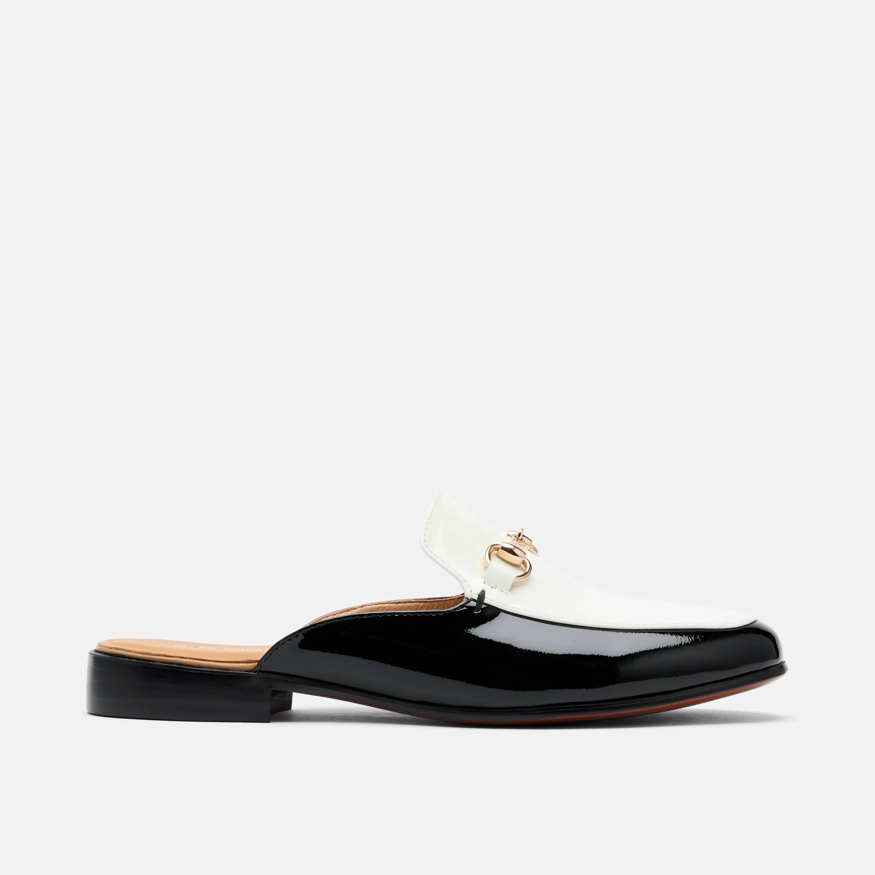 Ms. Del Sol Black/White Patent Loafer Mule
