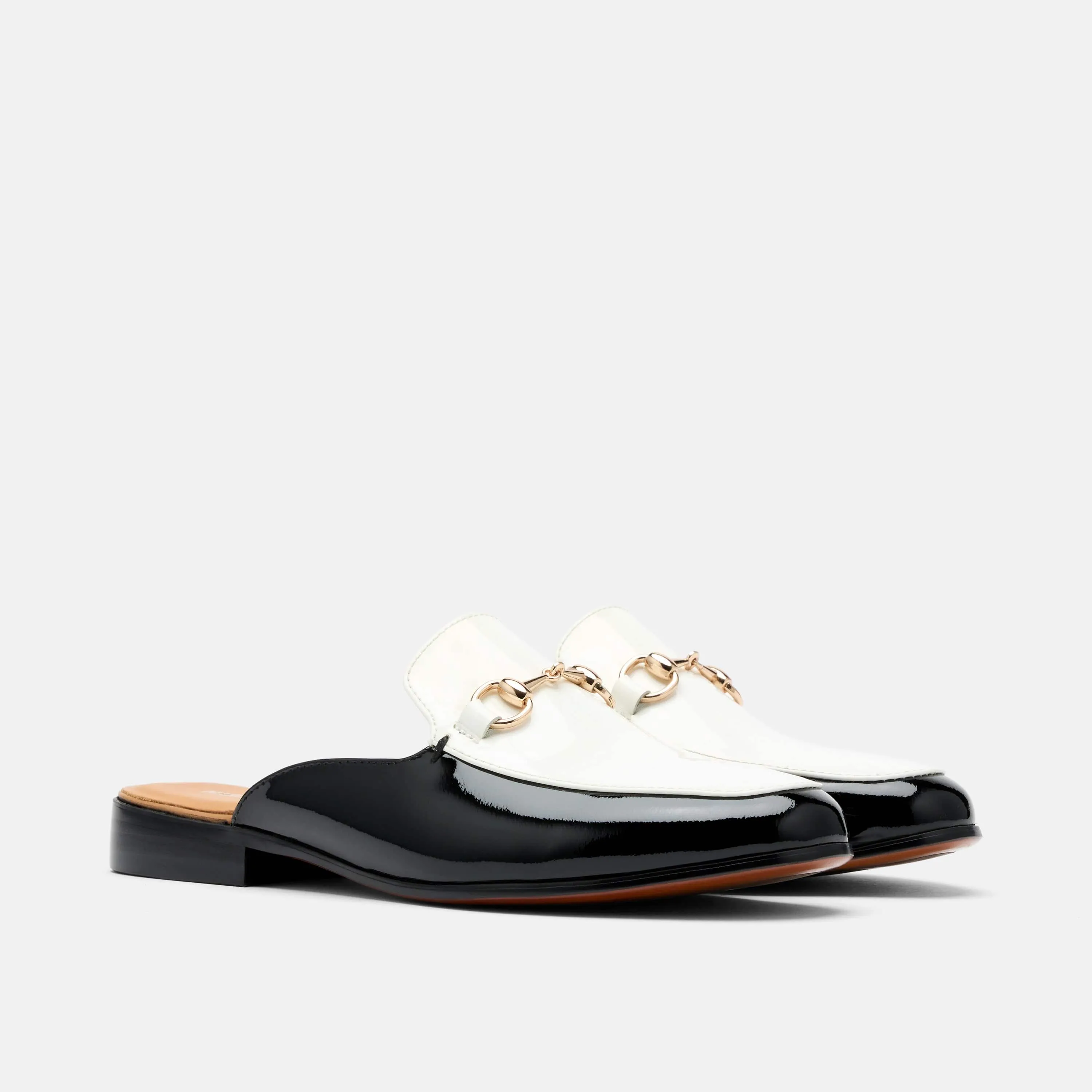 Ms. Del Sol Black/White Patent Loafer Mule
