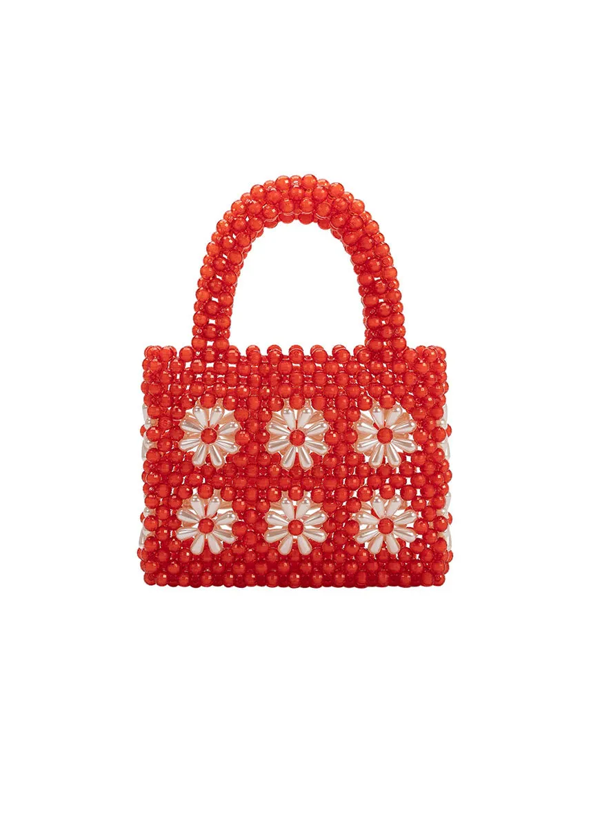 Selena Beaded Handle Bag - Red